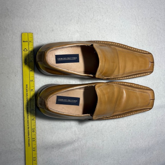 Giorgio Brutini Mens Tan Leather Square Toe Slip On Loafer Dress Shoe 156999 12M - Picture 7 of 8